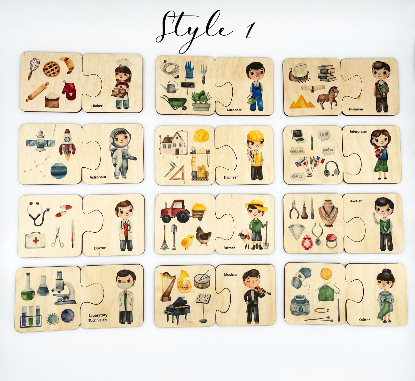 Wooden Occupations Matching Puzzle