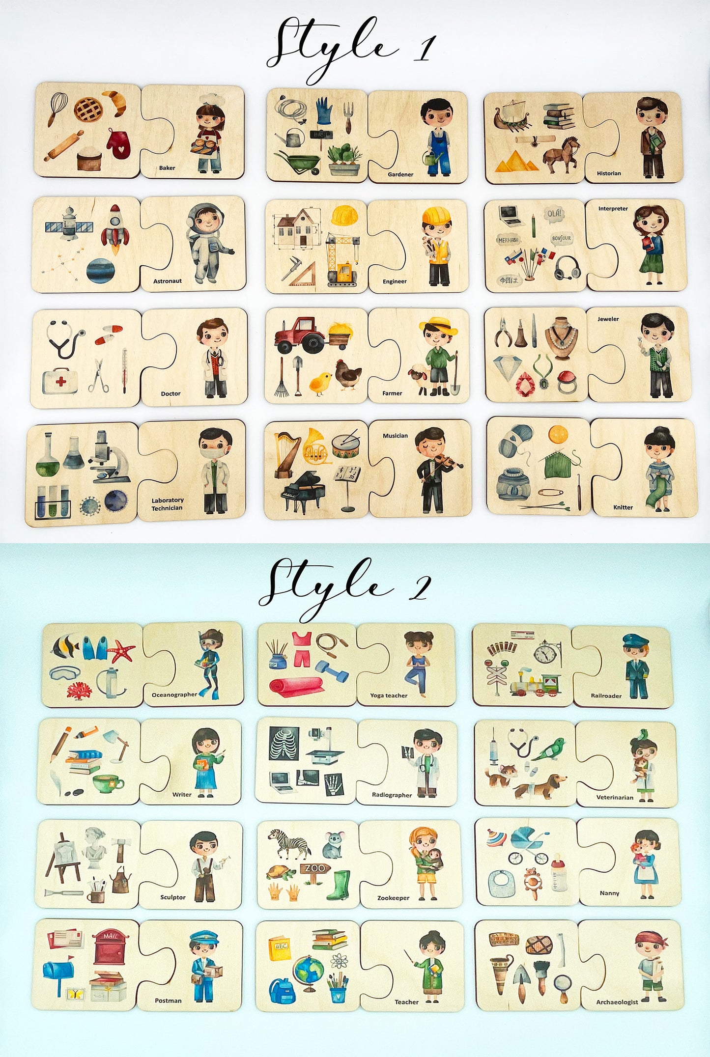 Wooden Occupations Matching Puzzle