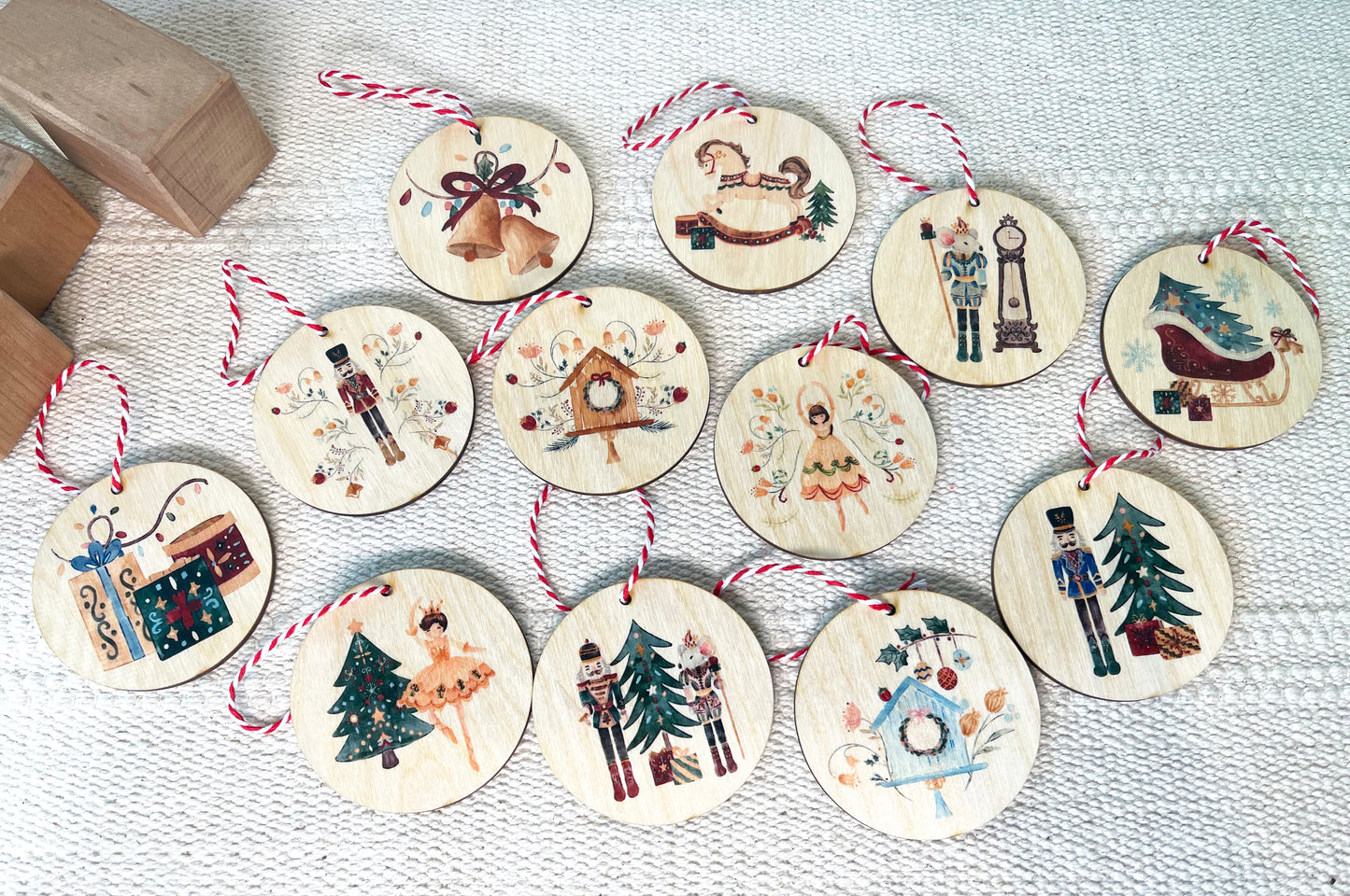 Wooden Nutcracker Ornaments set (12 ornaments)