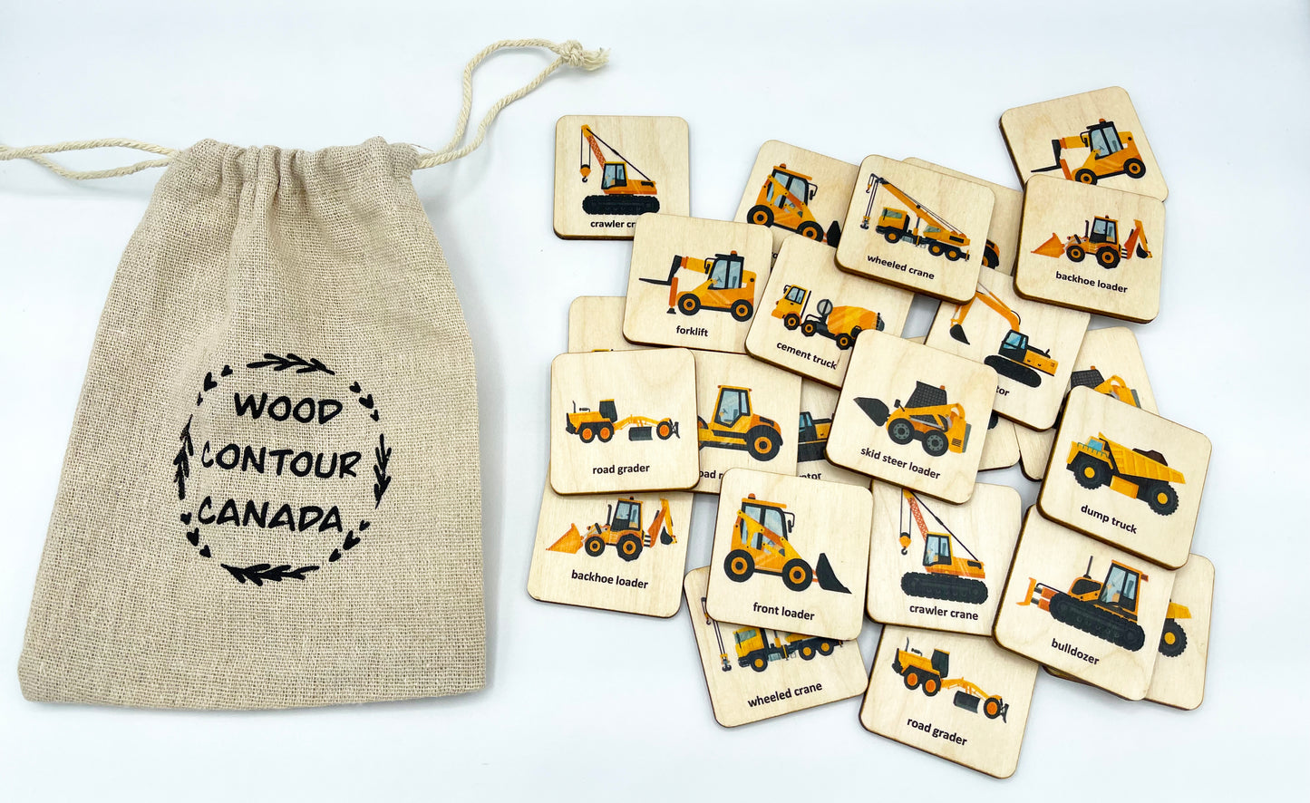 Wooden construction trucks memory game
