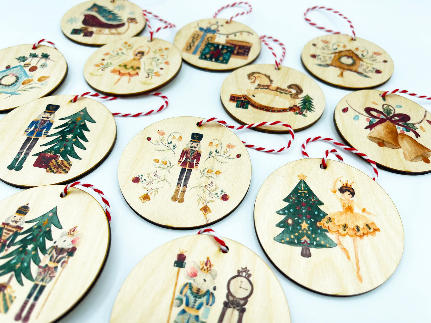 Wooden Nutcracker Ornaments set (12 ornaments)
