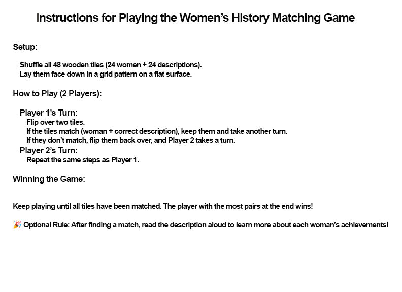 Women’s History Matching Game/ 48 Wooden Tiles