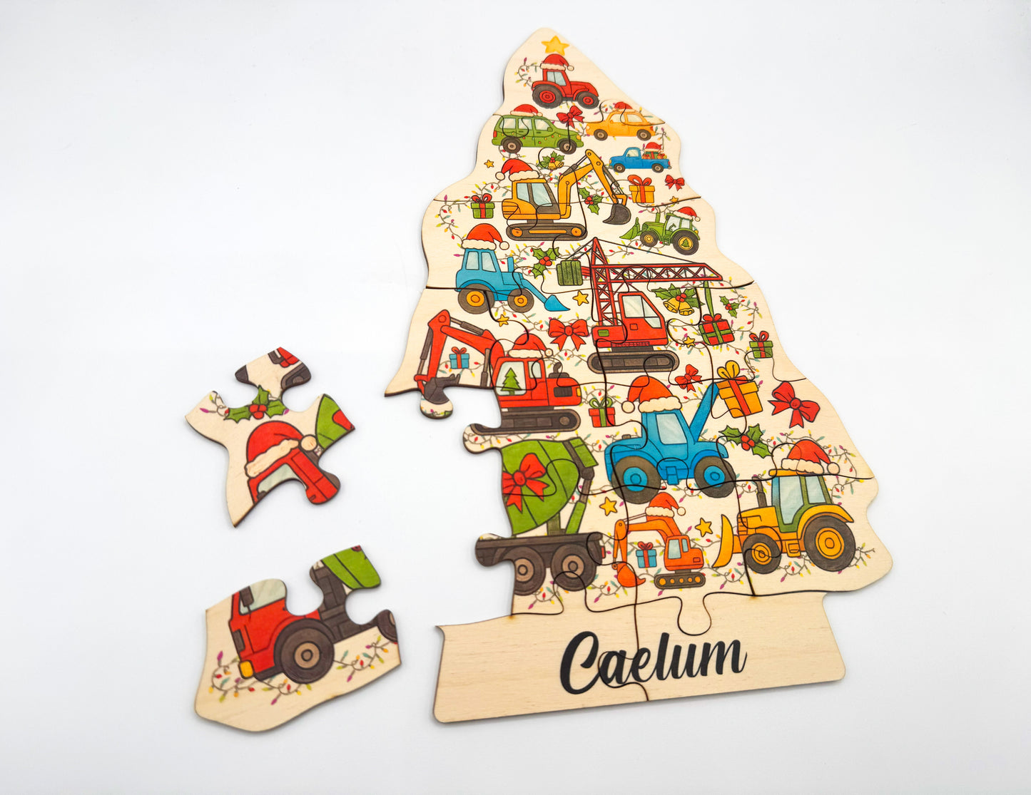 Personalized Christmas Construction Truck Wooden Puzzle