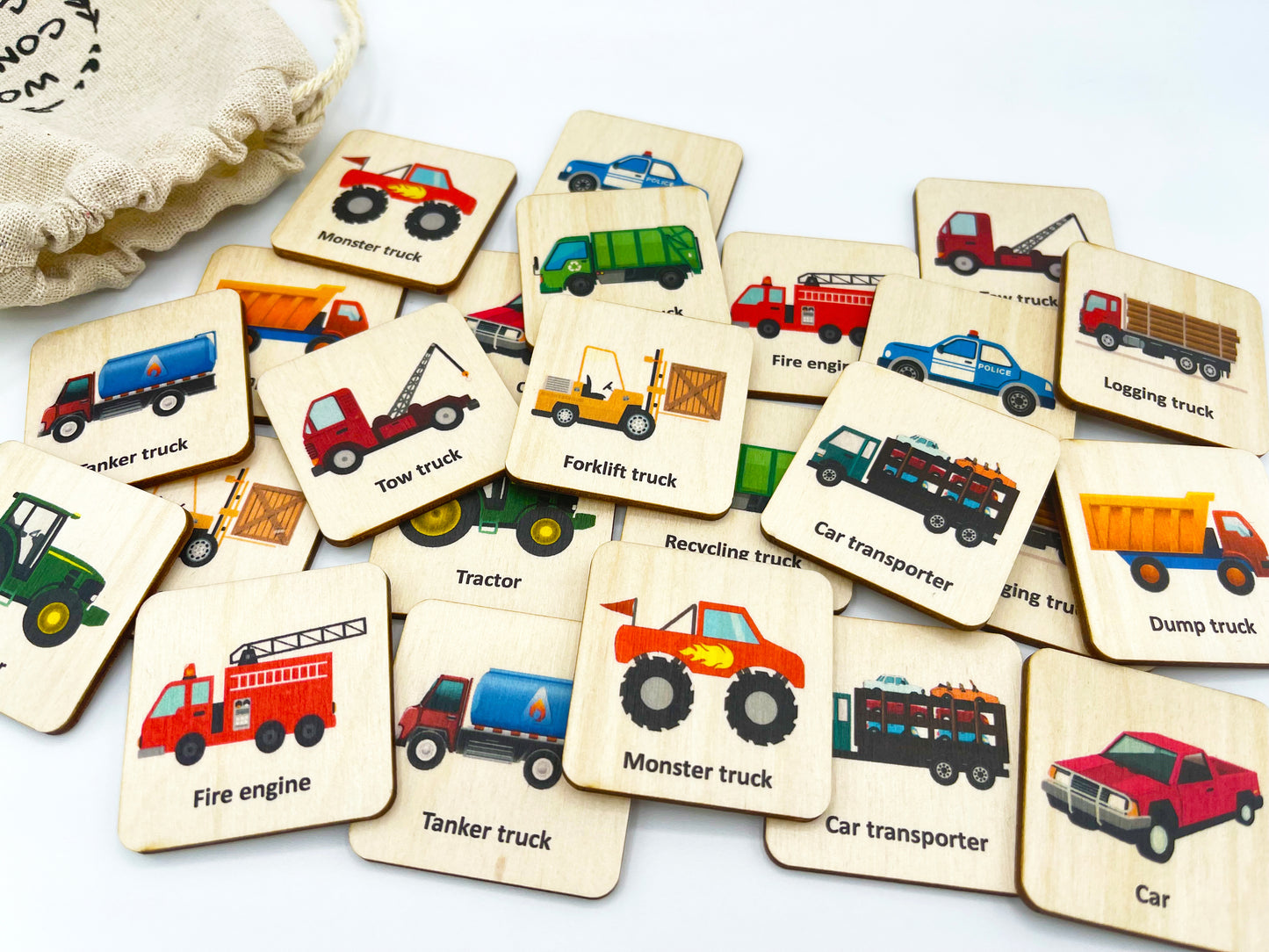 Wooden Car Truck Memory Game