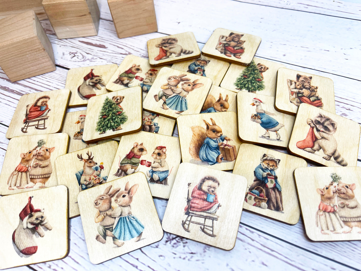 Wooden Christmas Animals Memory Game
