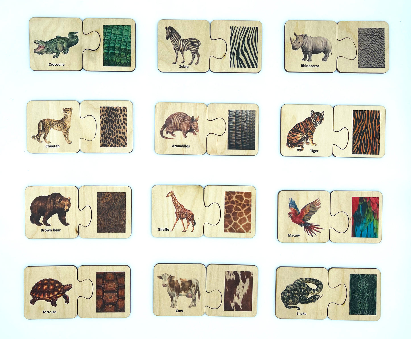 Wooden Animals Skin Pattern Matching Puzzle