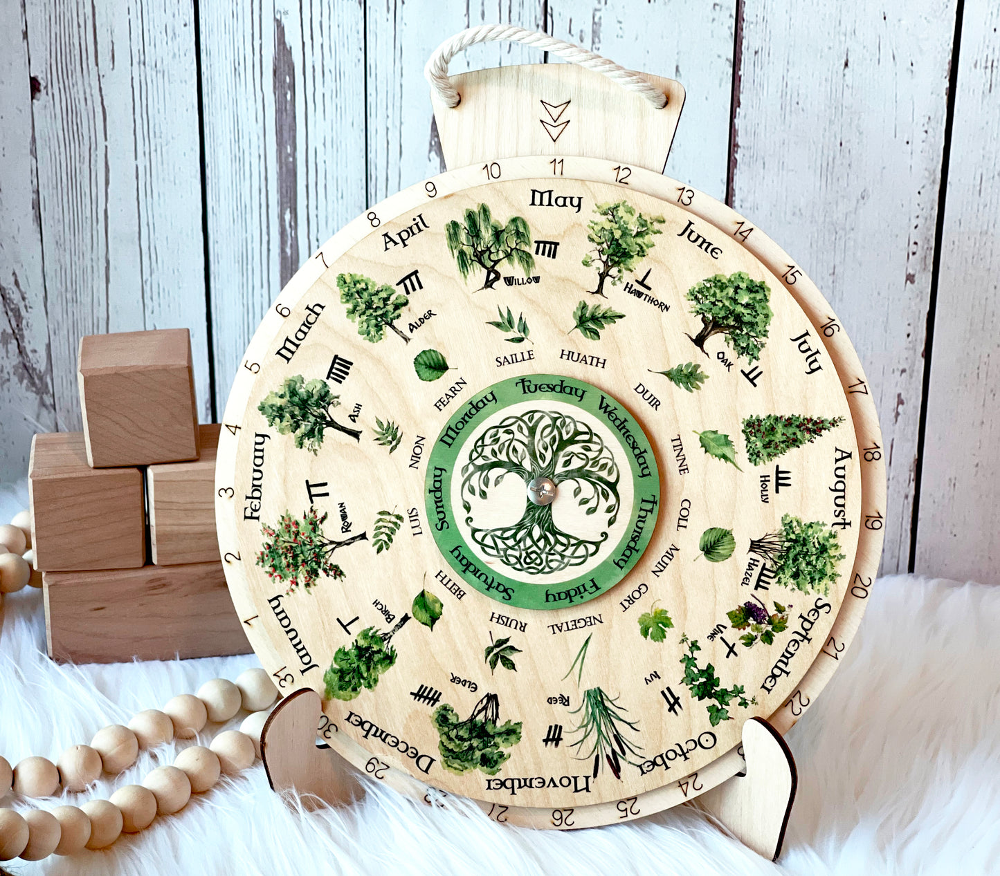 Wooden Celtic Tree Calendar Wheel