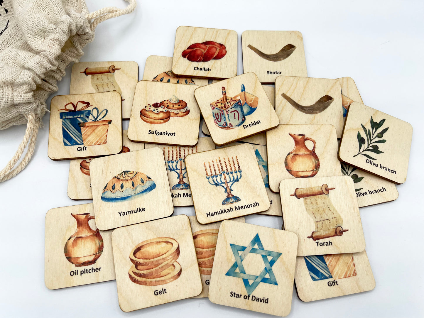 Wooden Hanukkah Celebration Memory Game
