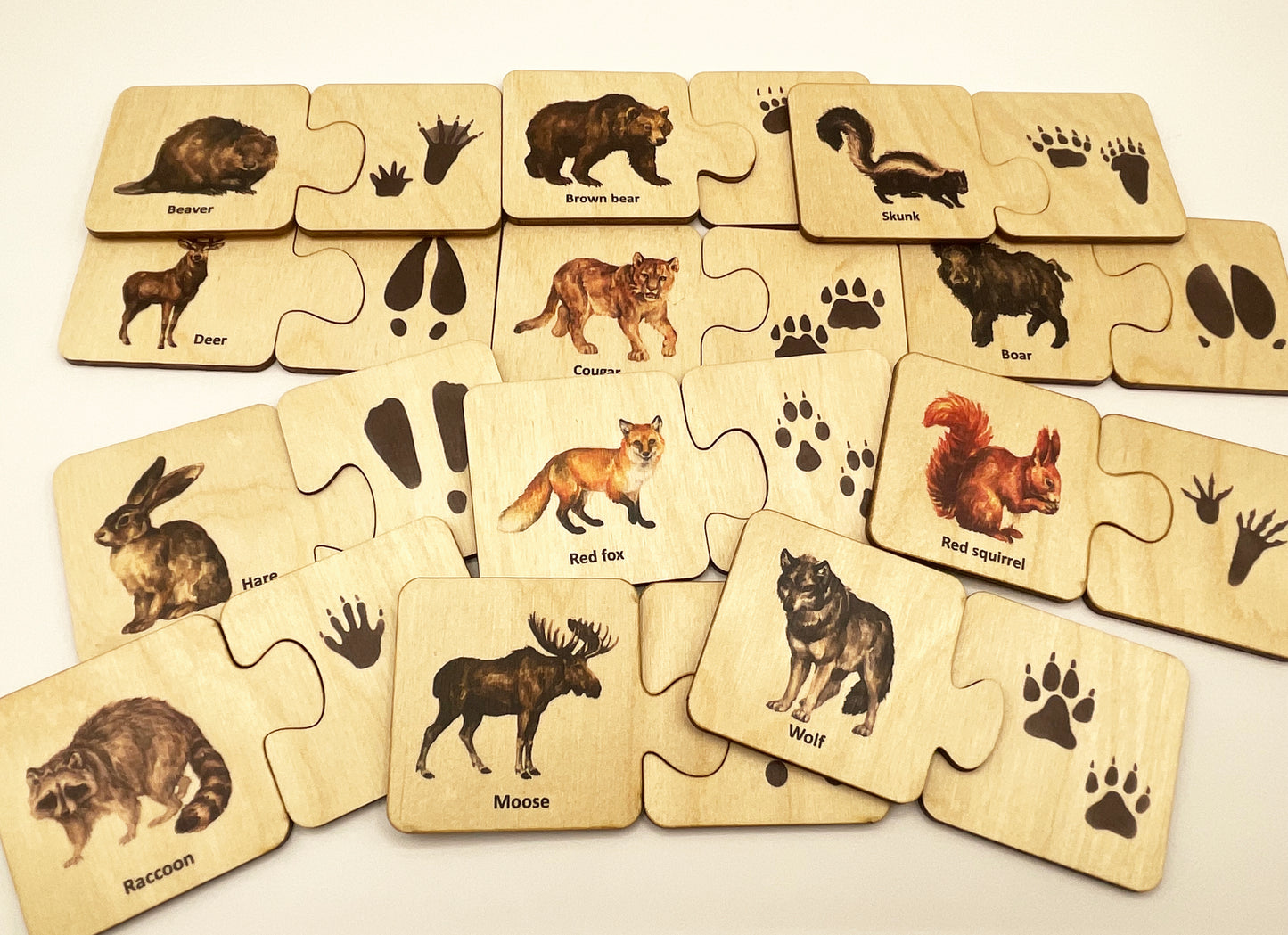 Wooden Woodland Animals Tracks Puzzle