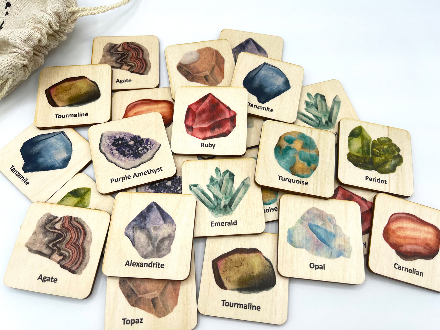 Wooden Minerals Gemstones Memory Game