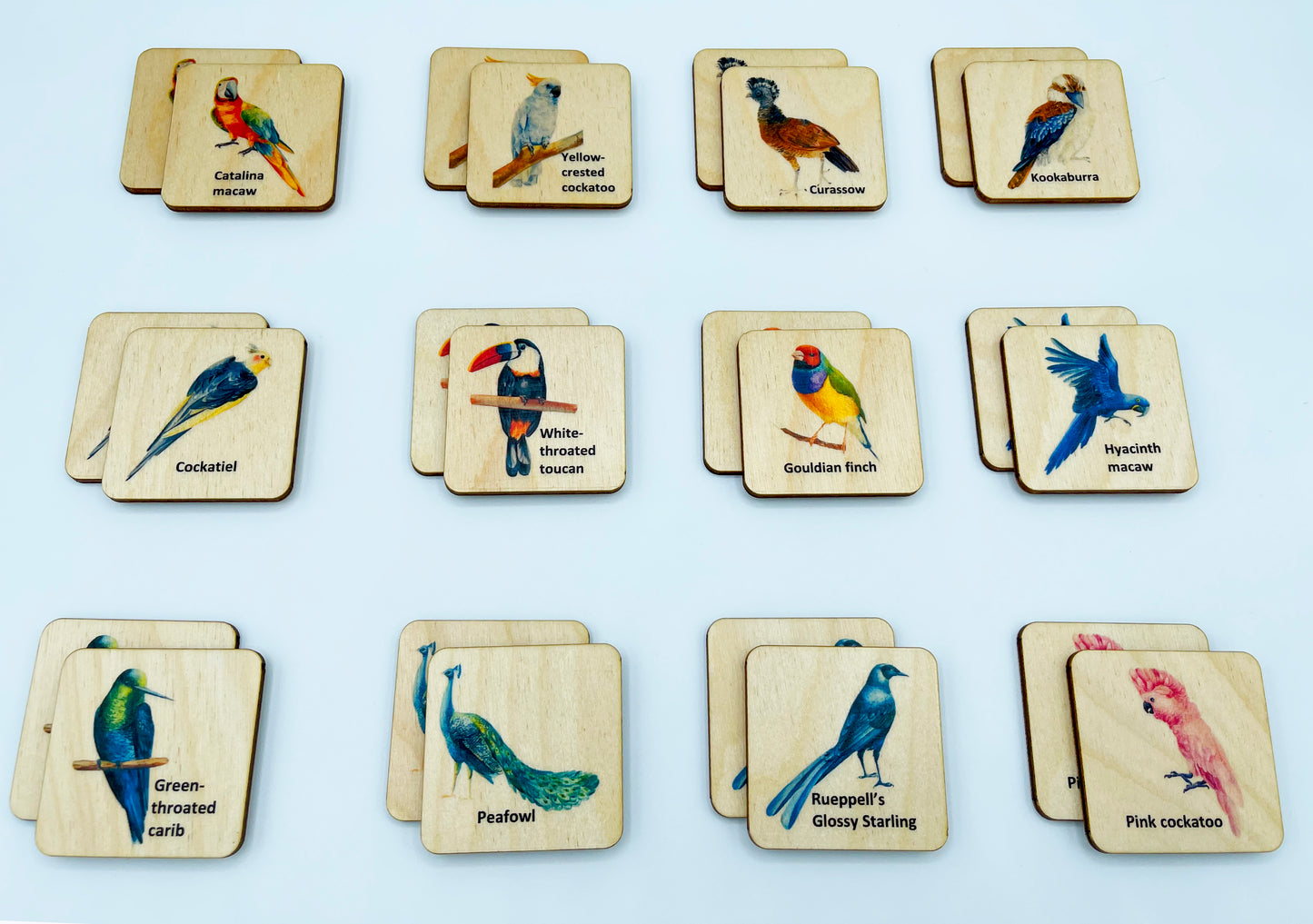 Wooden Tropical Birds Memory Game