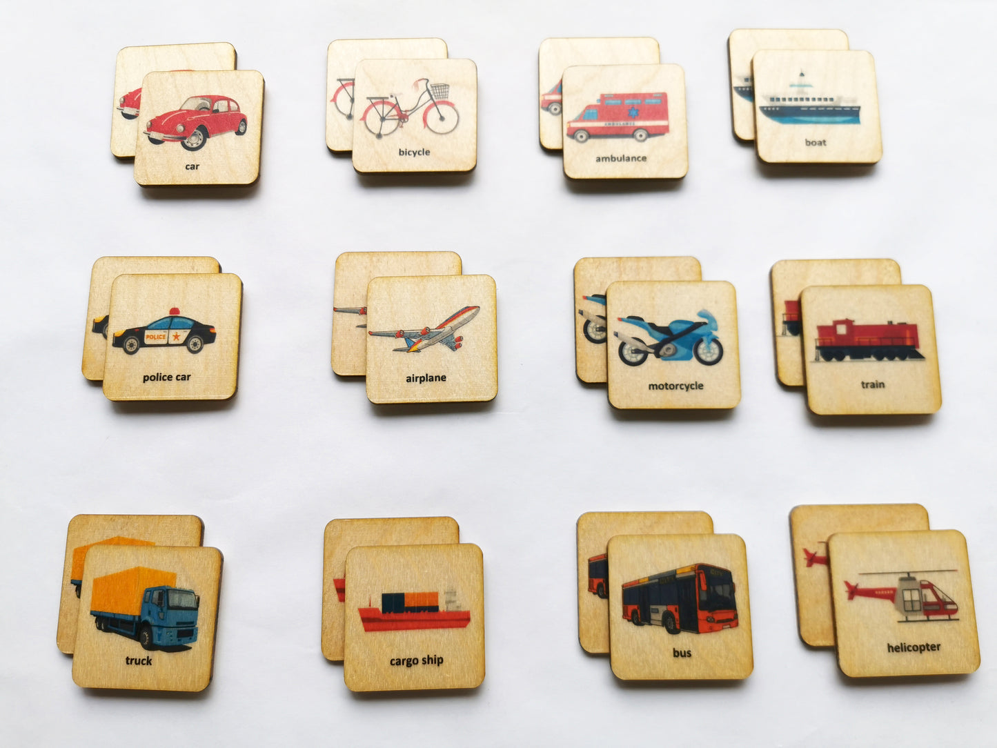 Wooden Transportation Memory Game