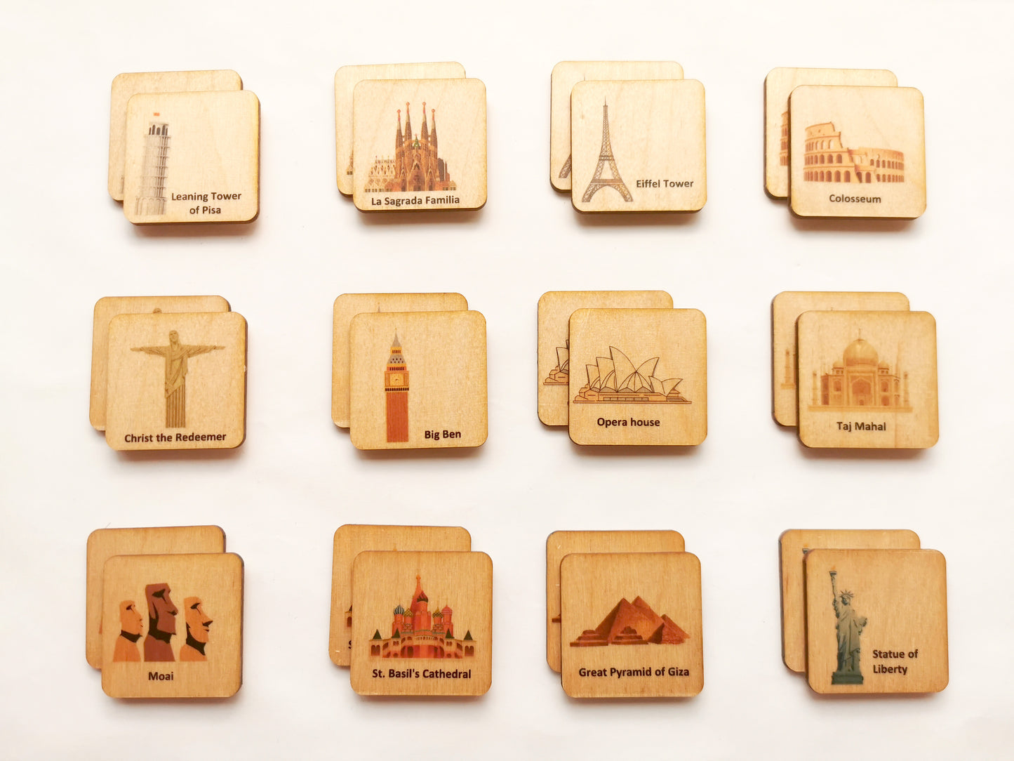 Wood Landmarks of the World Memroy Game
