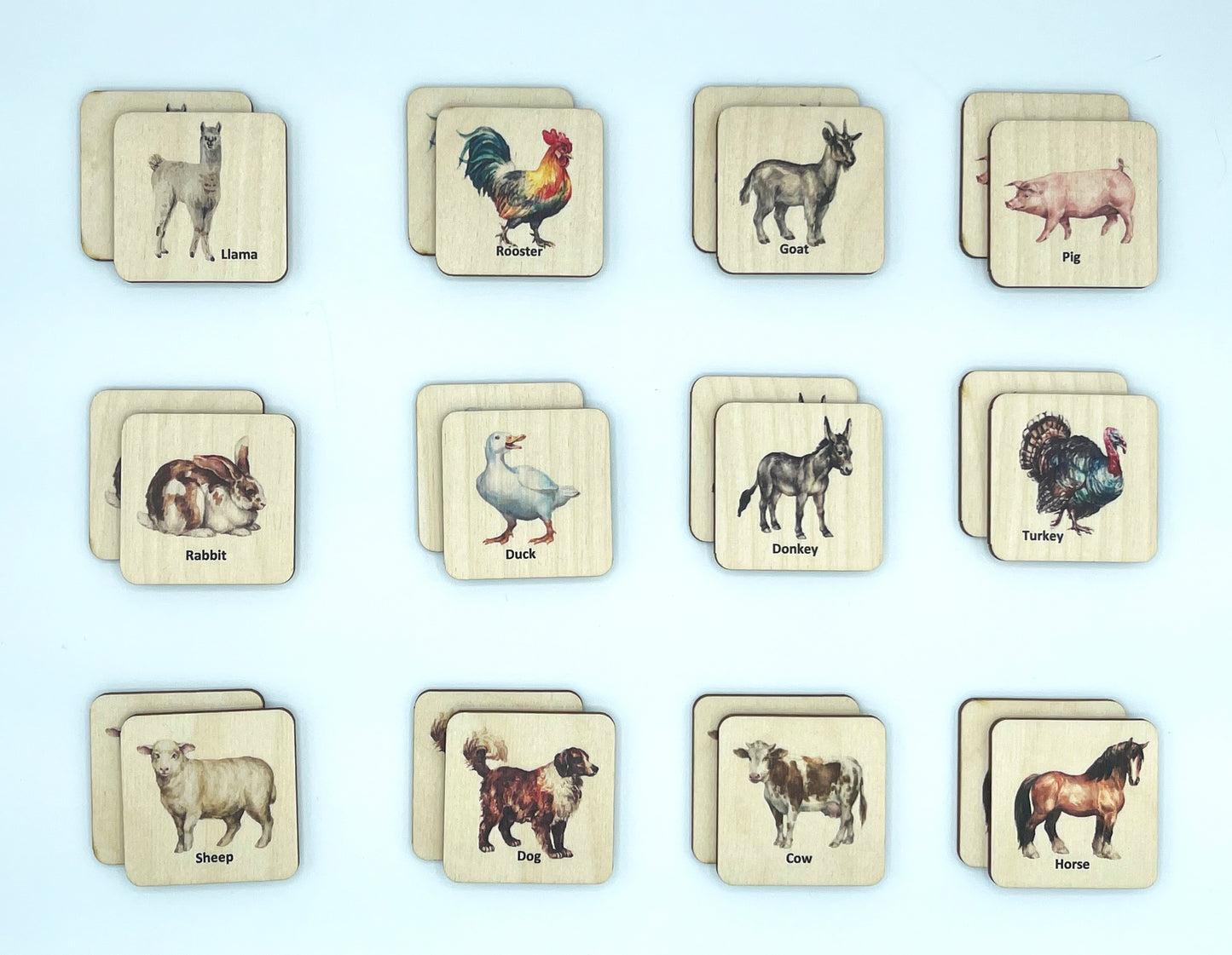 Wooden Farm Animals Memory Game