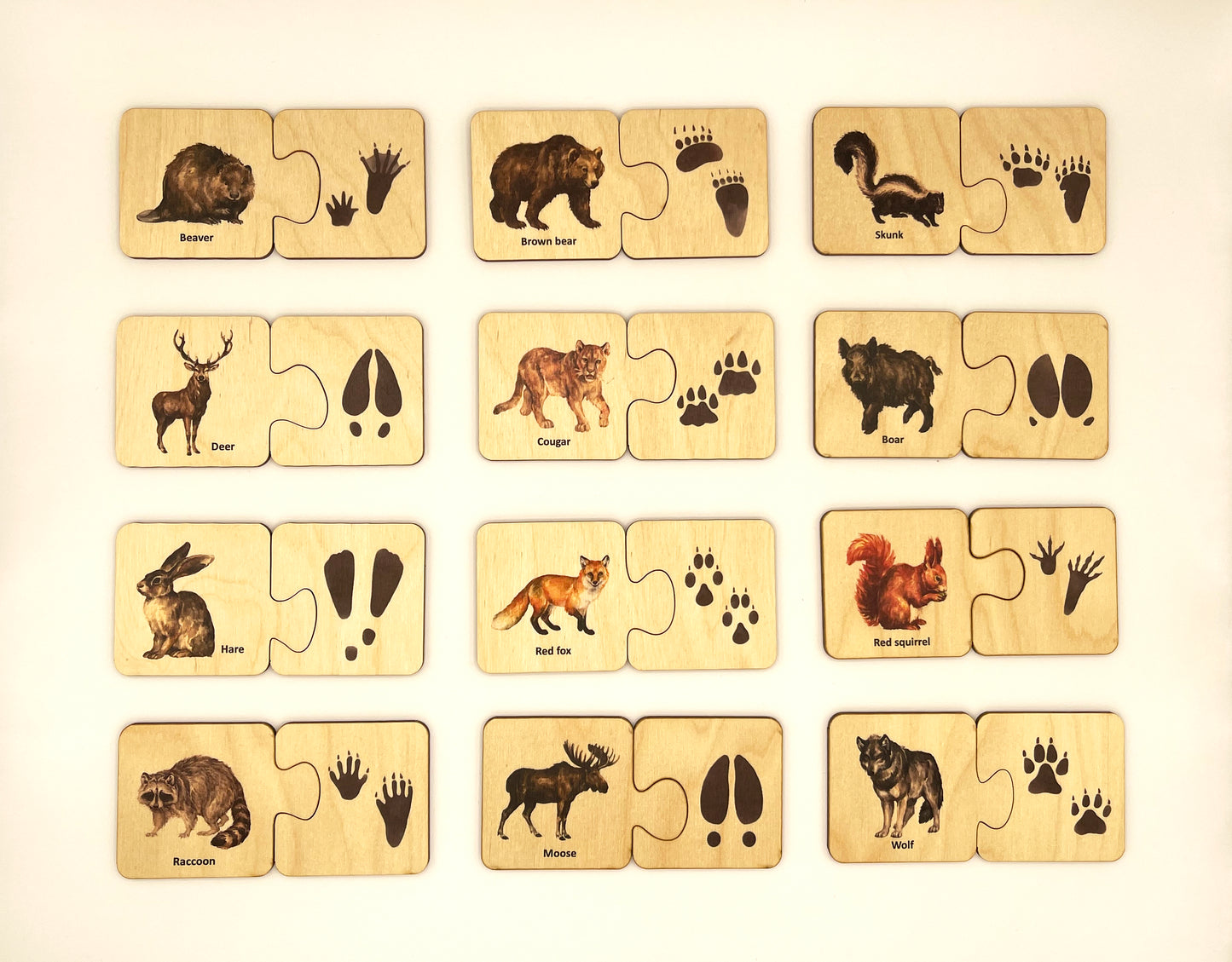 Wooden Woodland Animals Tracks Puzzle