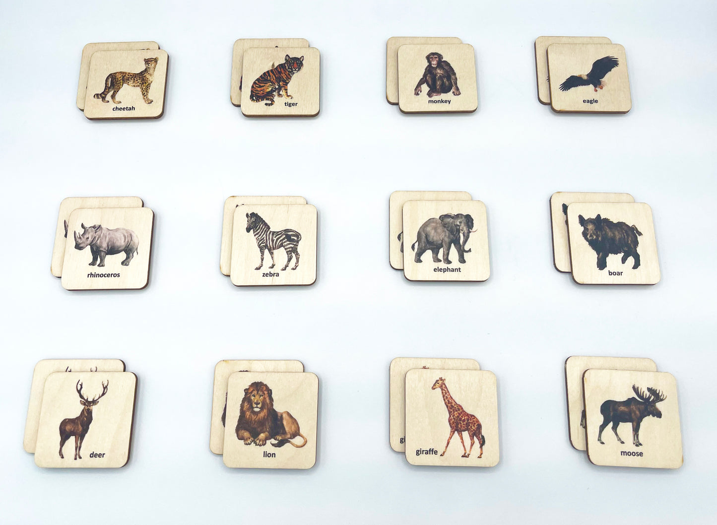 Wooden safari animals memory game