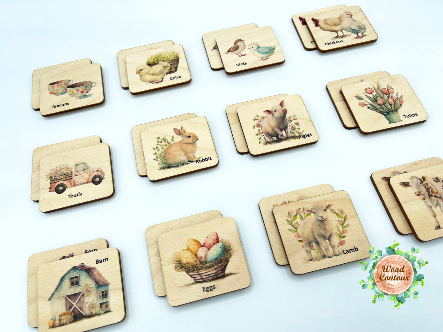 Wooden Easter Farm Animals Memory Game