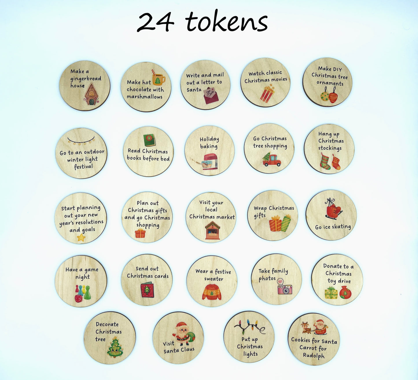 Wooden Christmas Advent Calendar tokens