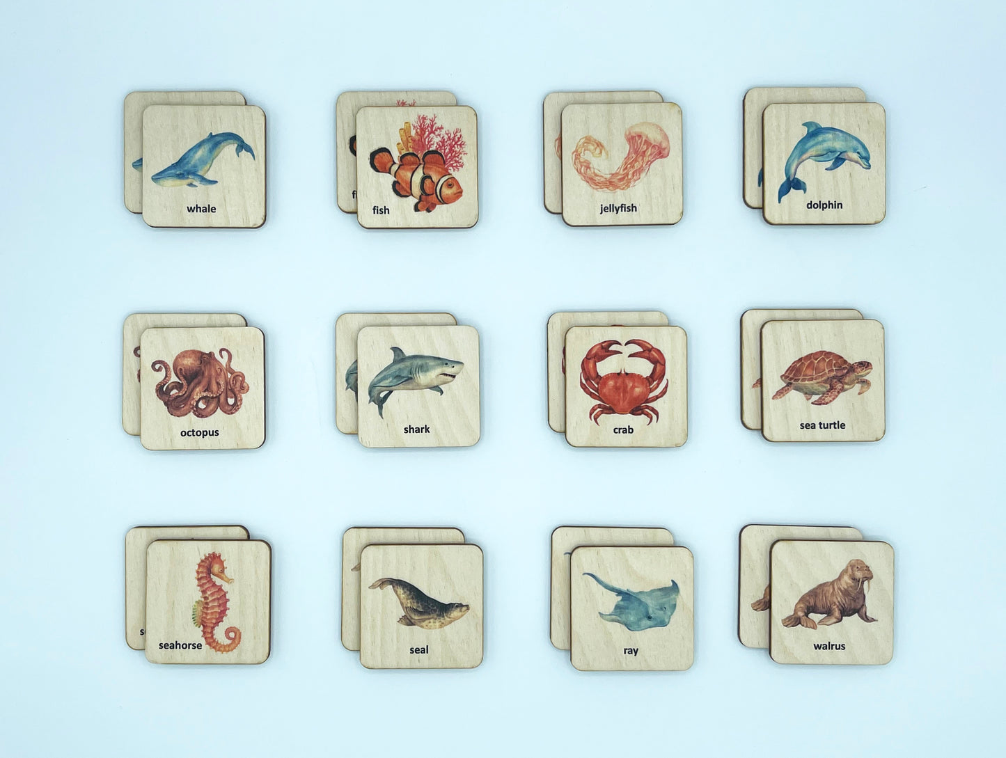 Wooden Ocean Animals memory game