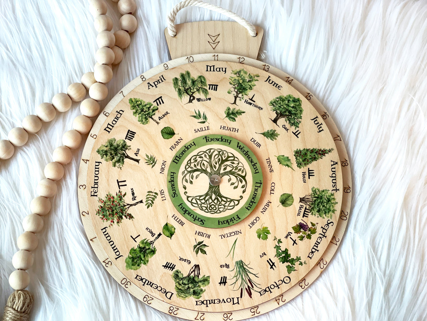 Wooden Celtic Tree Calendar Wheel