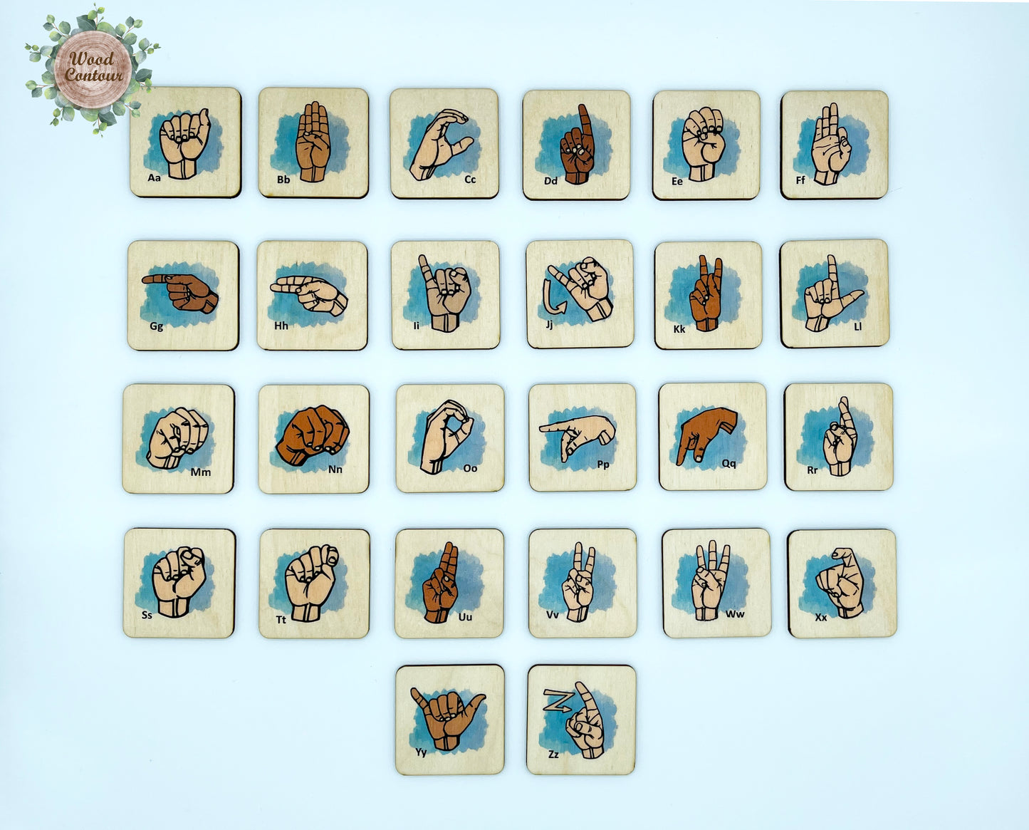 Sign language alphabet wooden cards