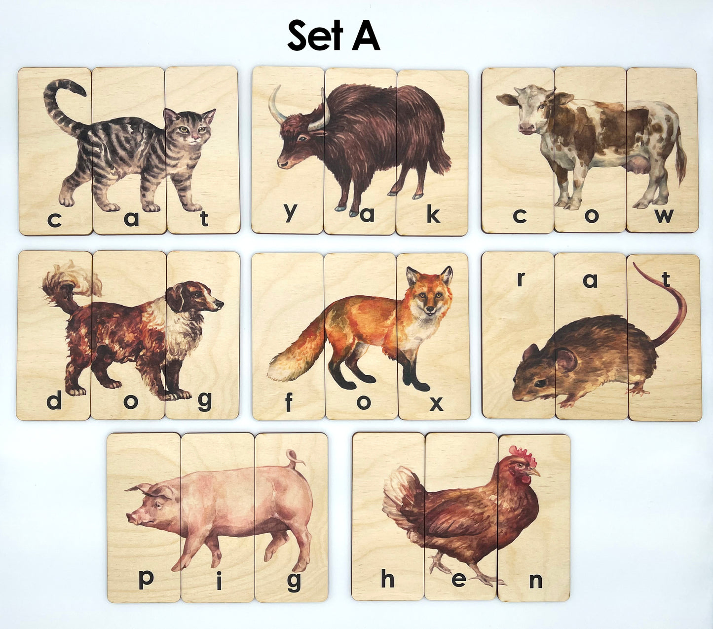 Wooden Animals Spelling Matching Puzzle