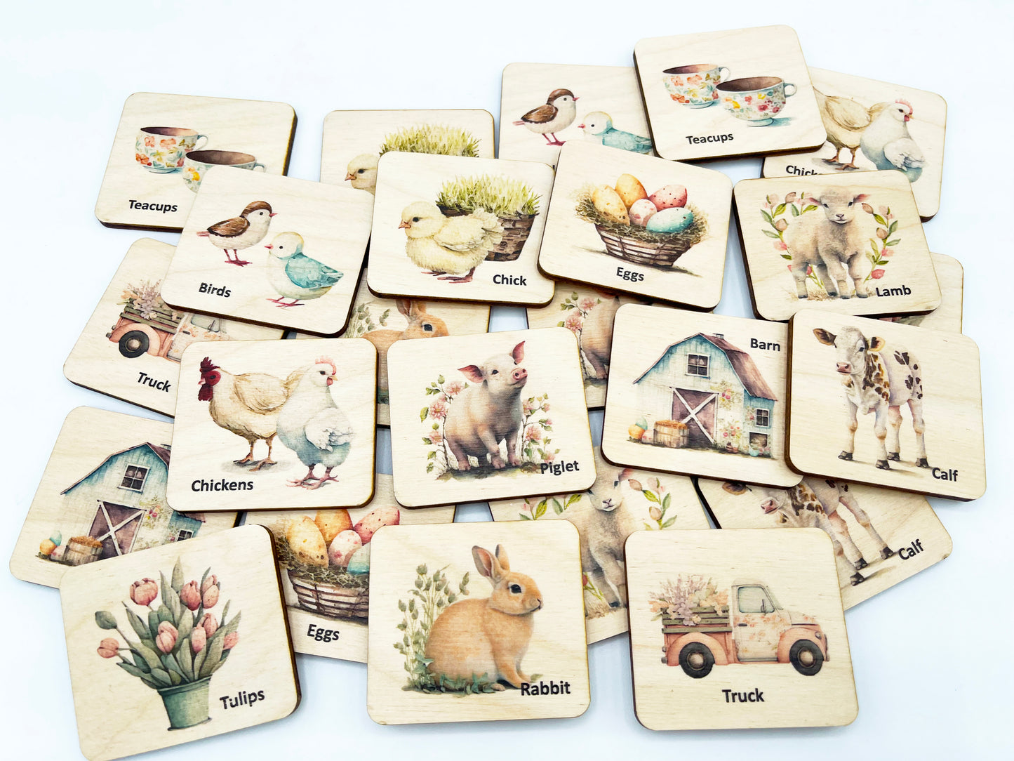 Wooden Easter Farm Animals Memory Game