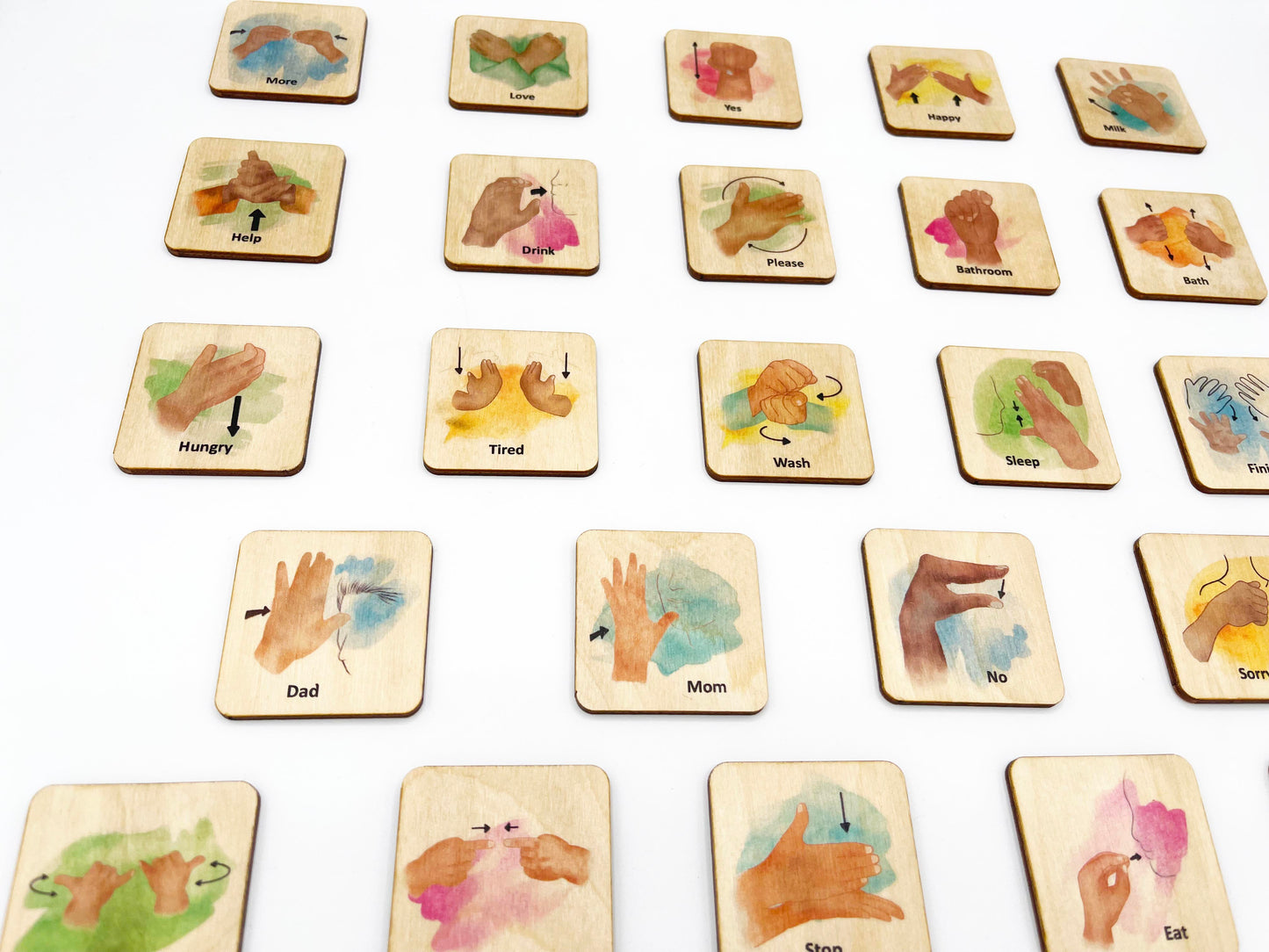 ASL Sign Language Hand Gestures wooden tiles