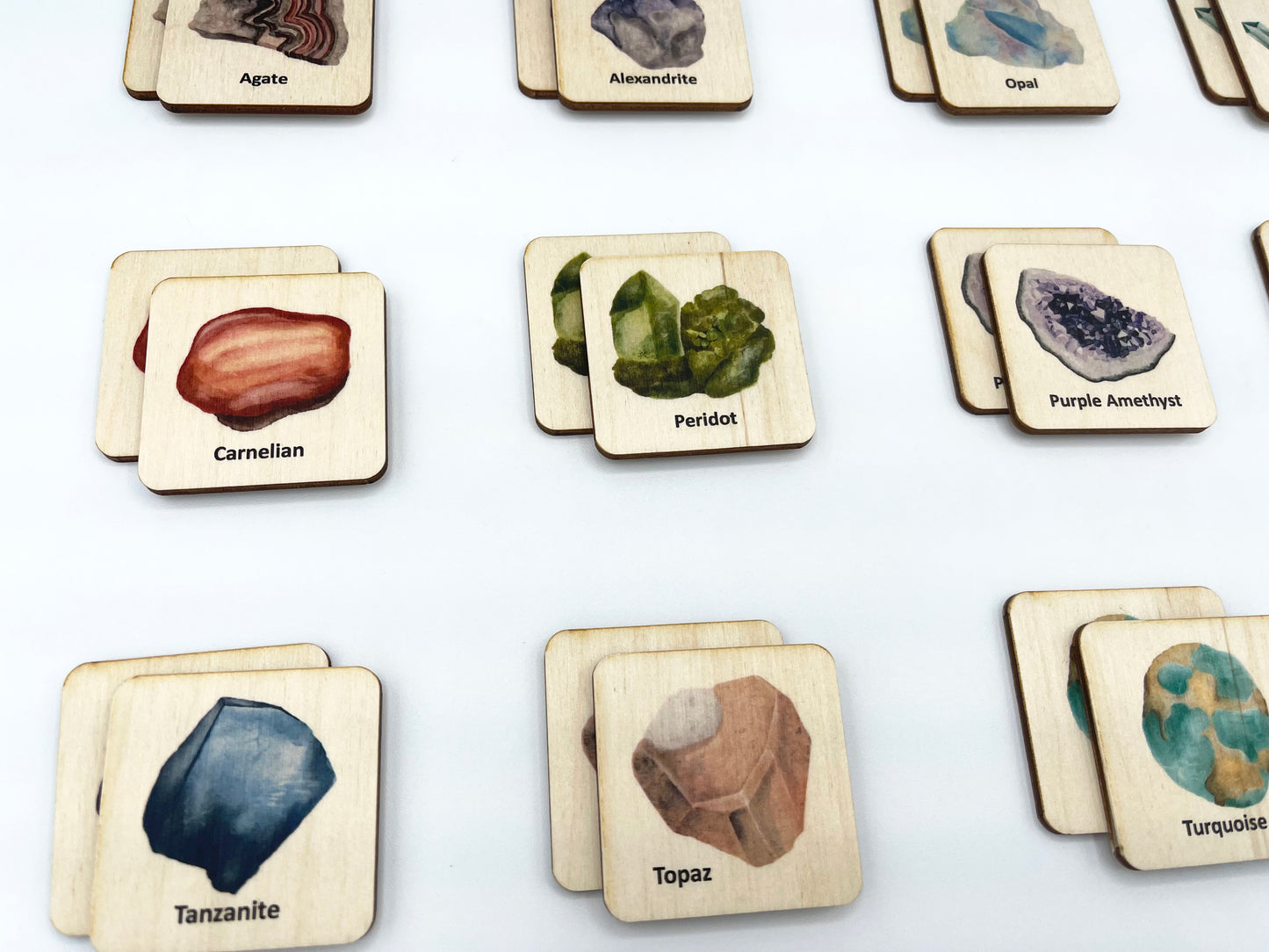 Wooden Minerals Gemstones Memory Game