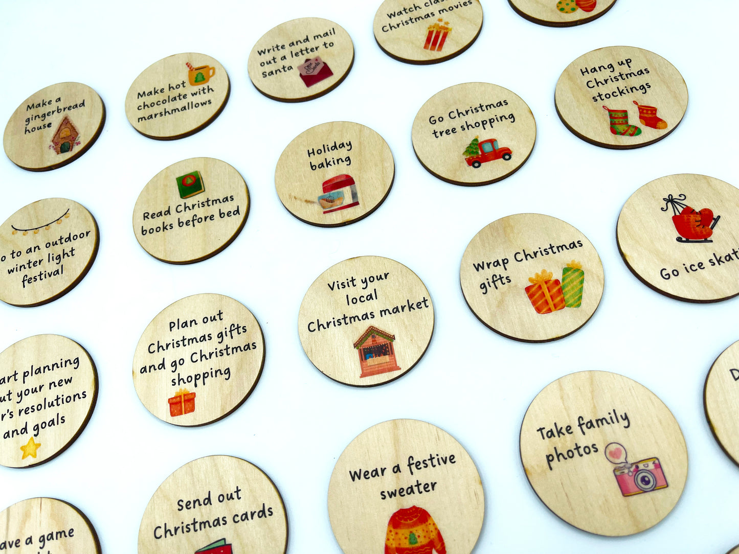 Wooden Christmas Advent Calendar tokens