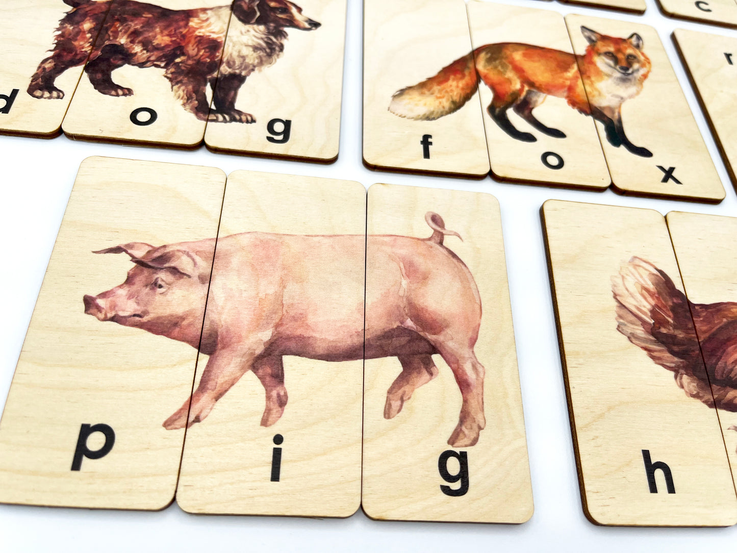 Wooden Animals Spelling Matching Puzzle