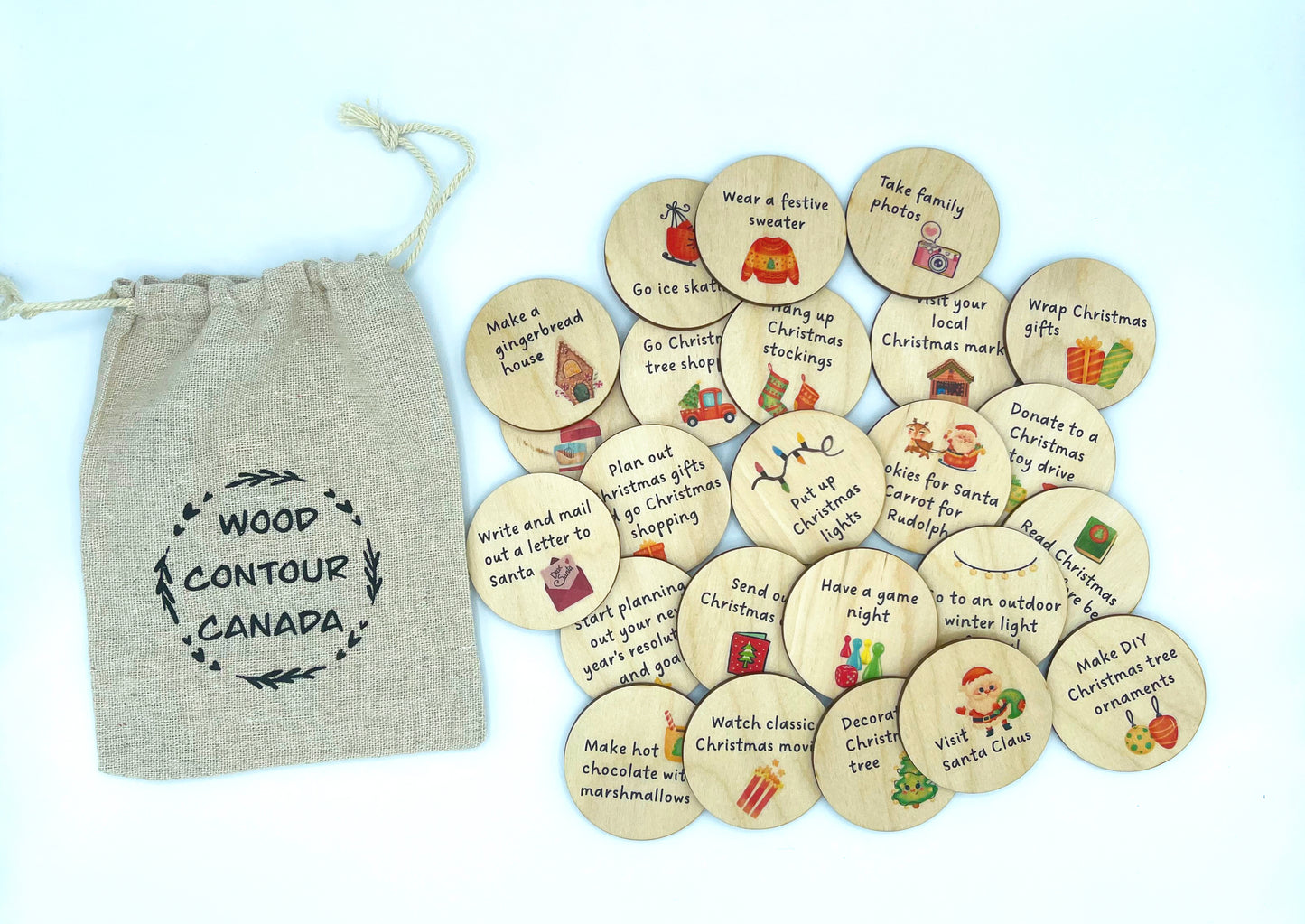 Wooden Christmas Advent Calendar tokens