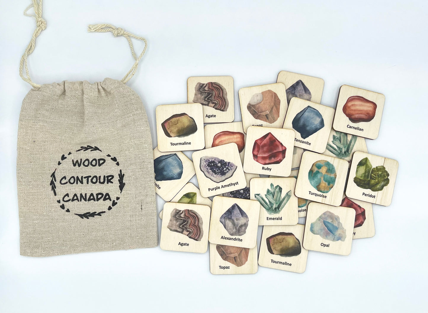 Wooden Minerals Gemstones Memory Game