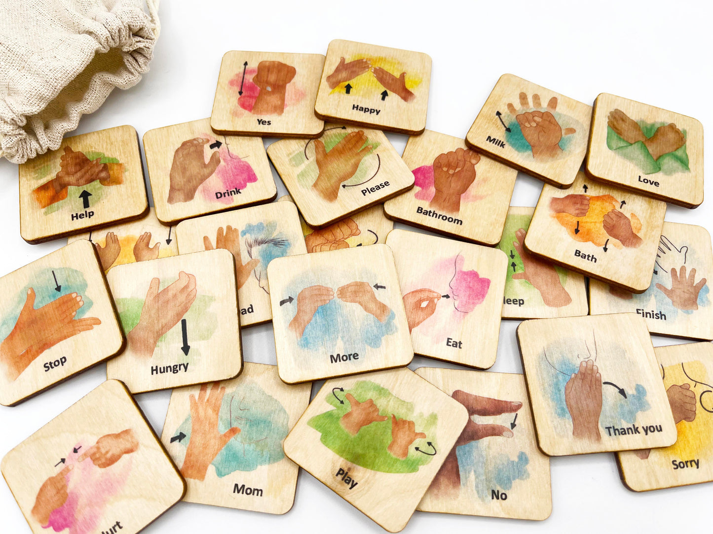ASL Sign Language Hand Gestures wooden tiles