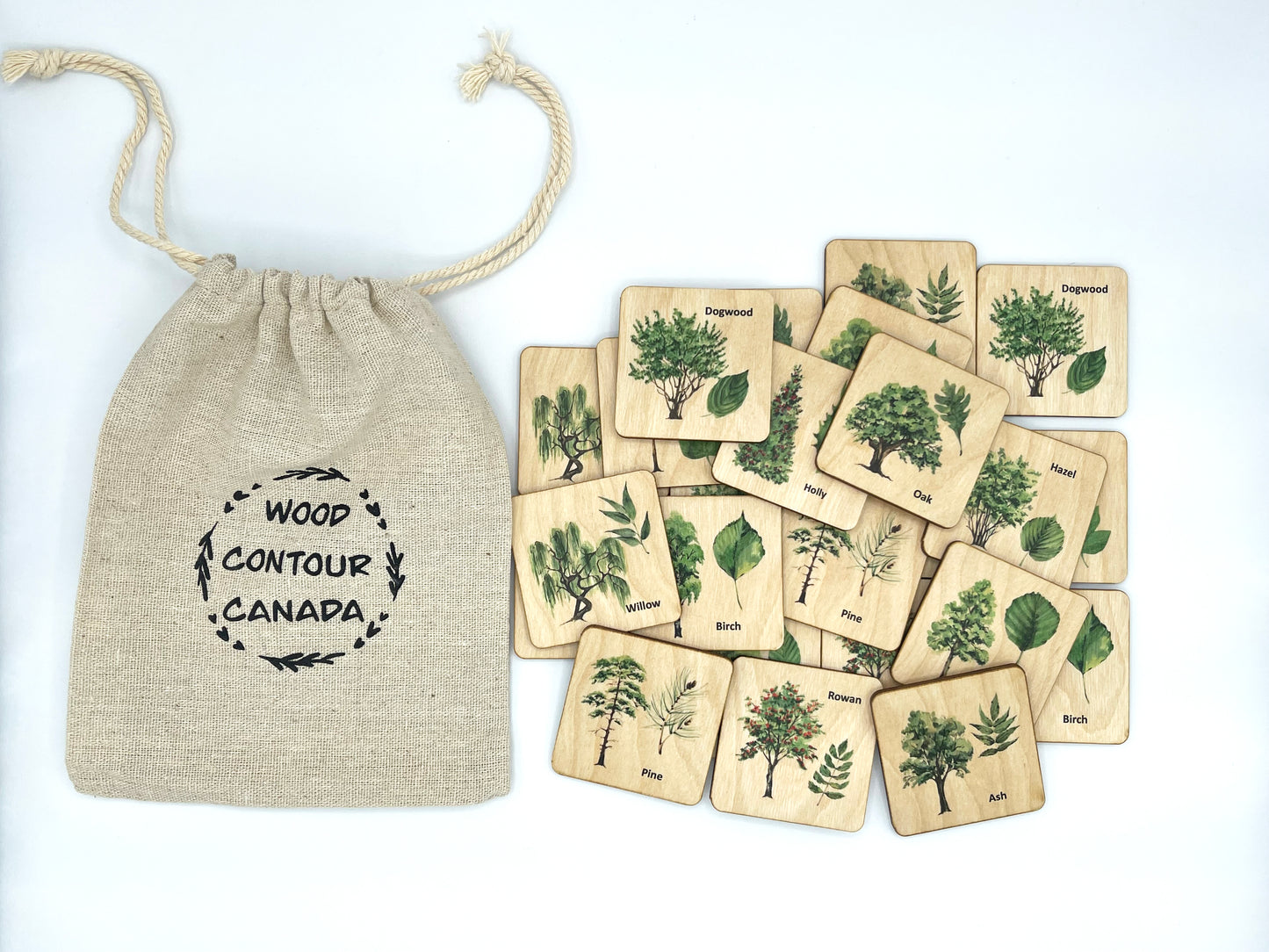Wooden North American Tree leaf Matching Game