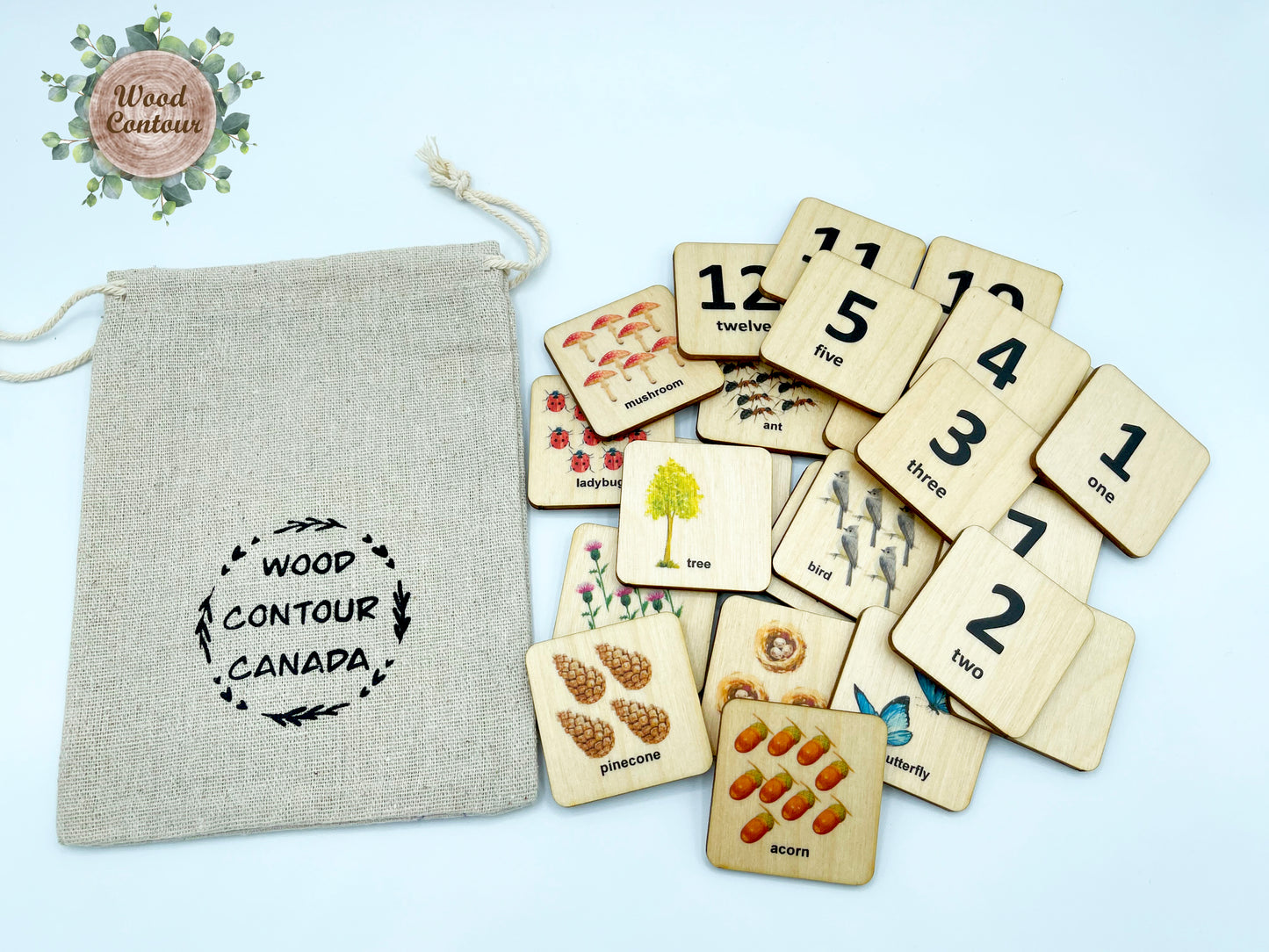 Wood counting nature numbers match cards
