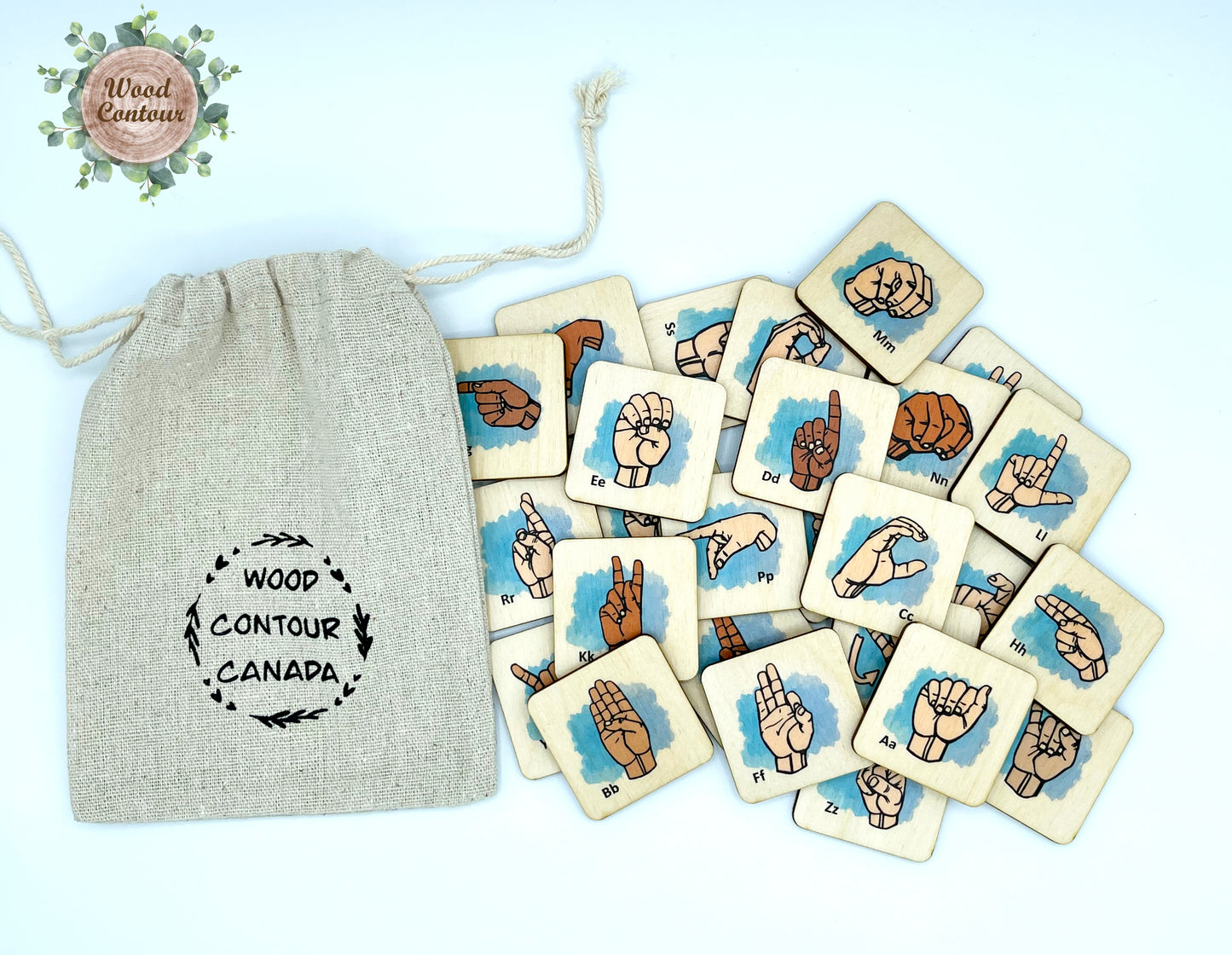 Sign language alphabet wooden cards