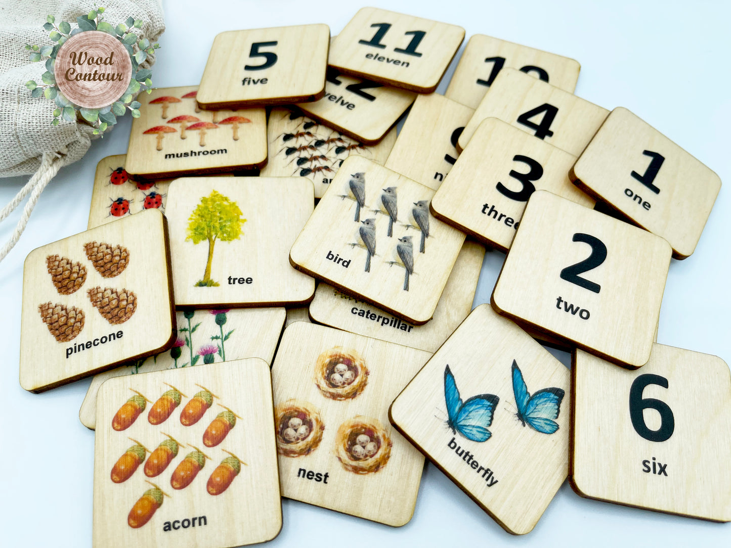 Wood counting nature numbers match cards