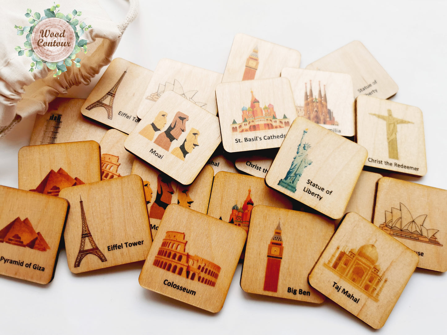 Wood Landmarks of the World Memroy Game
