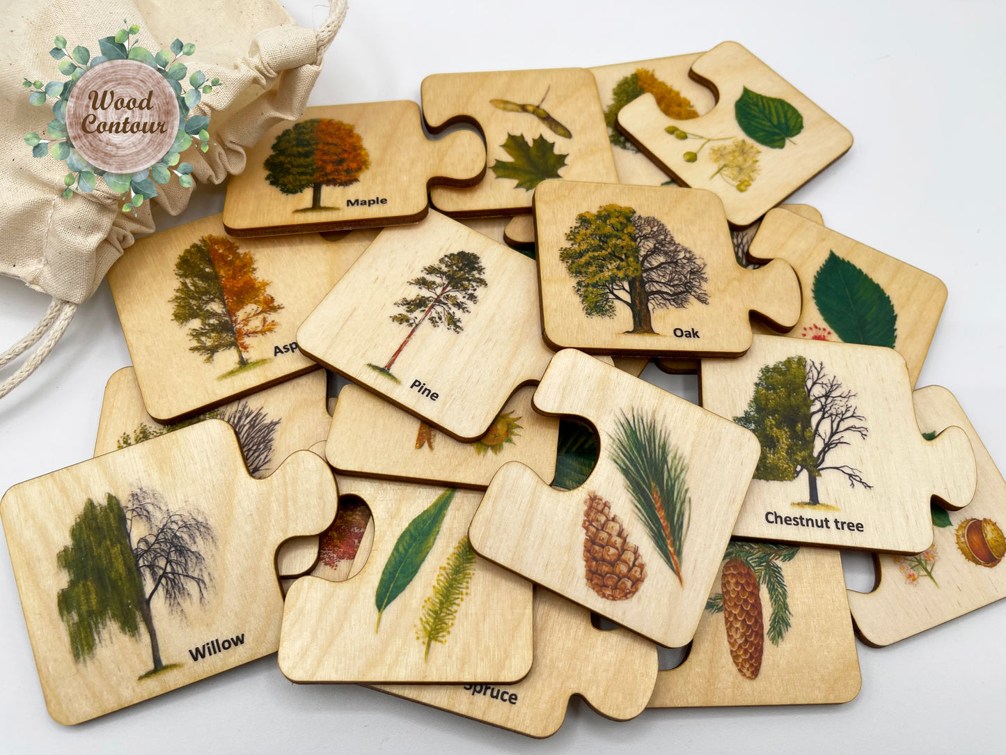 Wood tree leaves matching puzzle