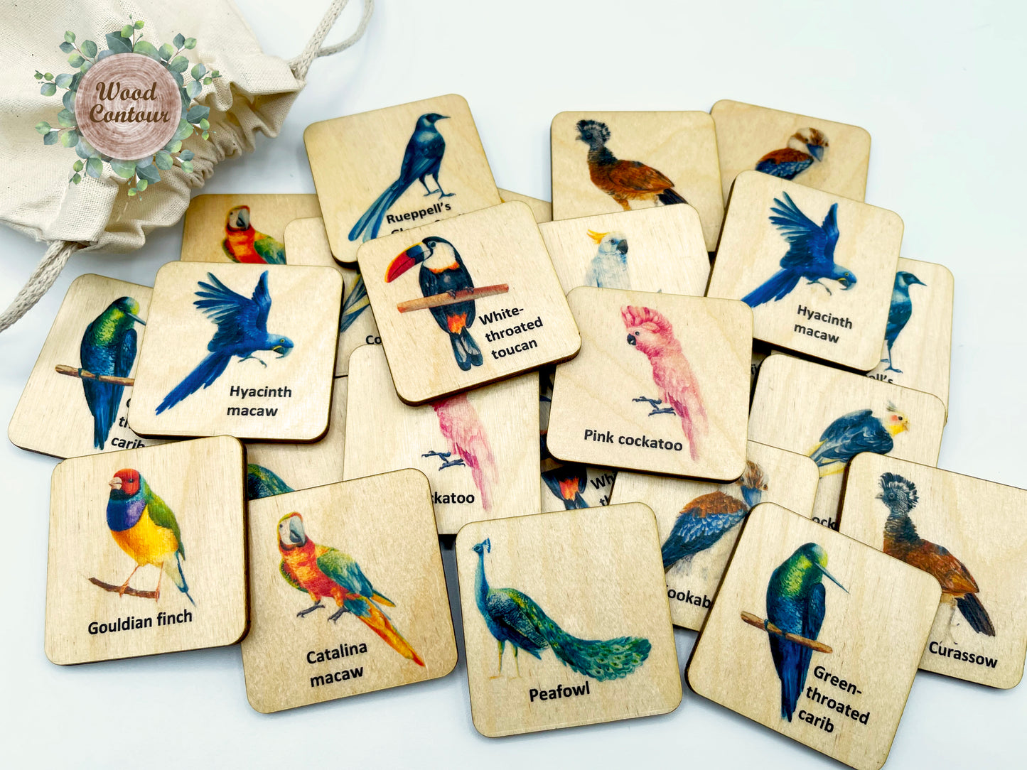 Wooden Tropical Birds Memory Game