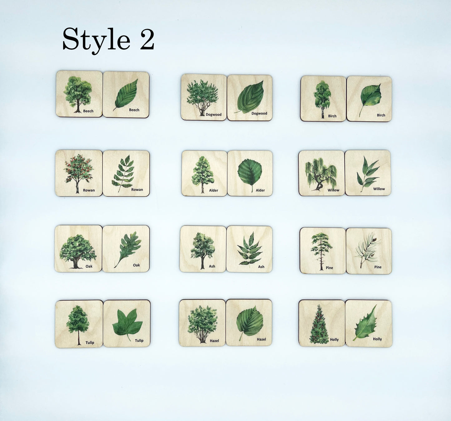 Wooden North American Tree leaf Matching Game