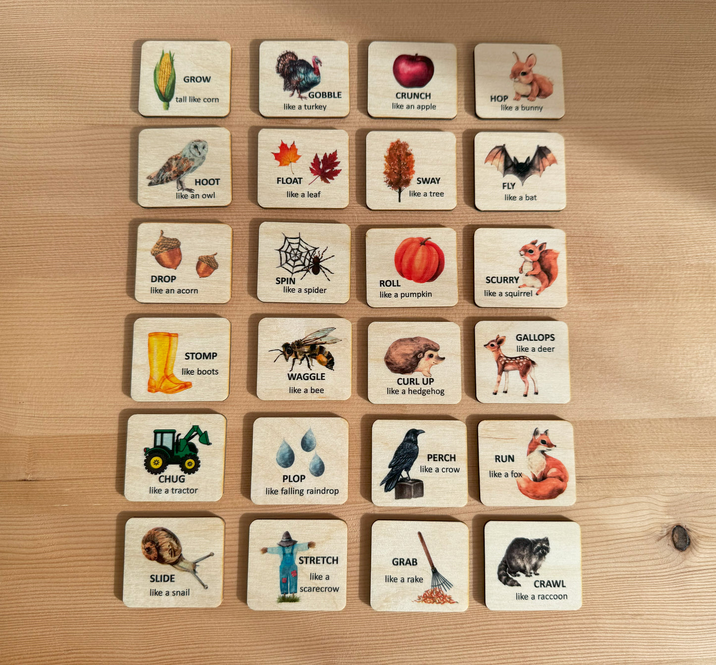 24 Fall Movement Wooden Cards