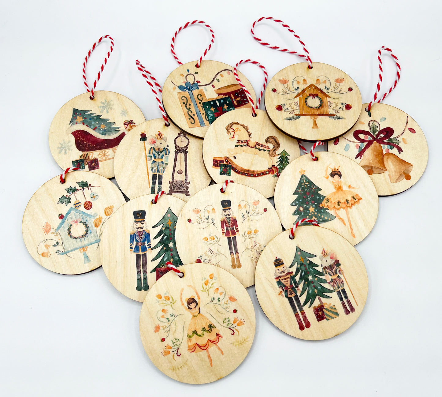 Wooden Nutcracker Ornaments set (12 ornaments)