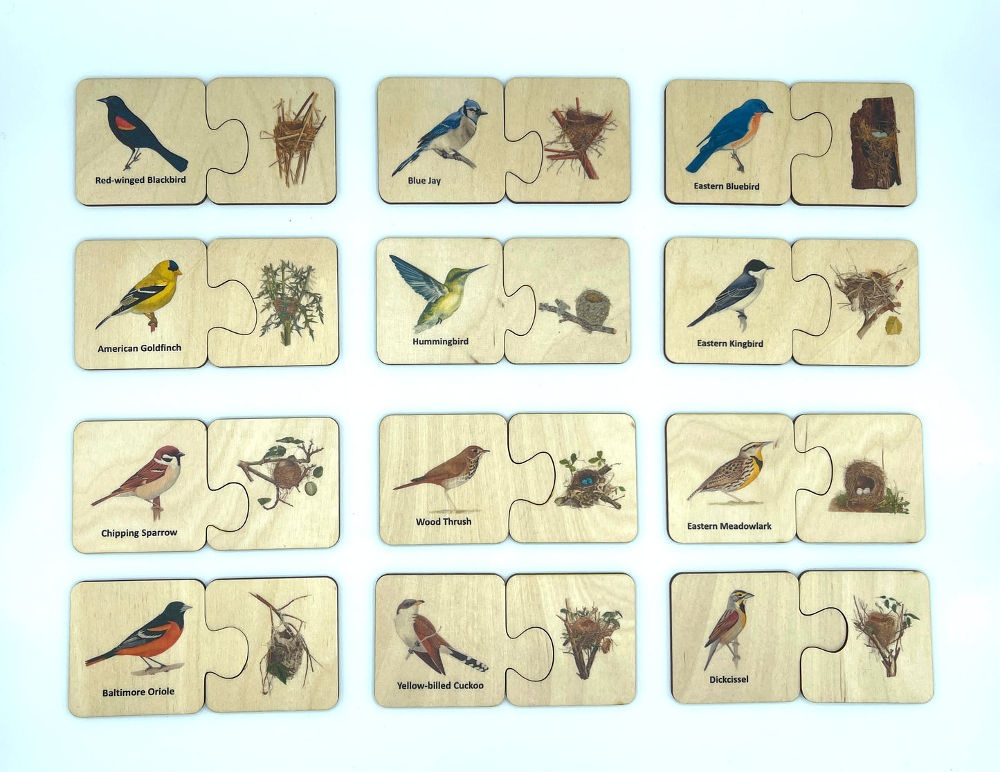 Wooden Backyard Birds and Nests Self Correcting Puzzle