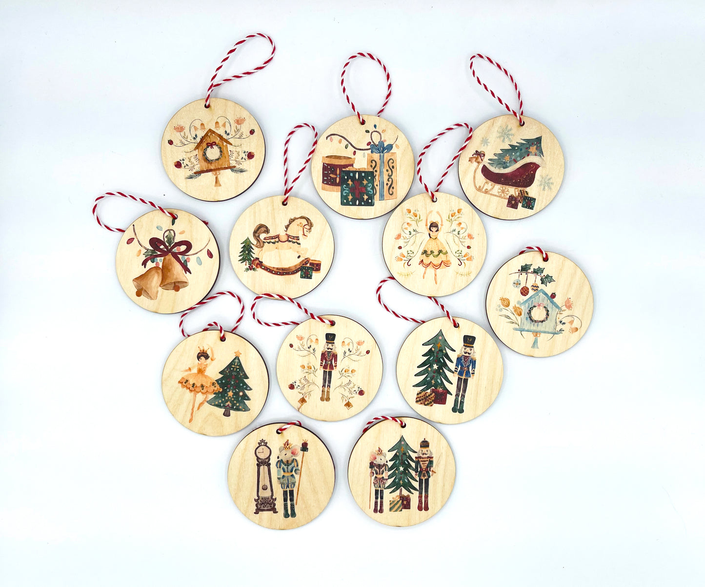 Wooden Nutcracker Ornaments set (12 ornaments)