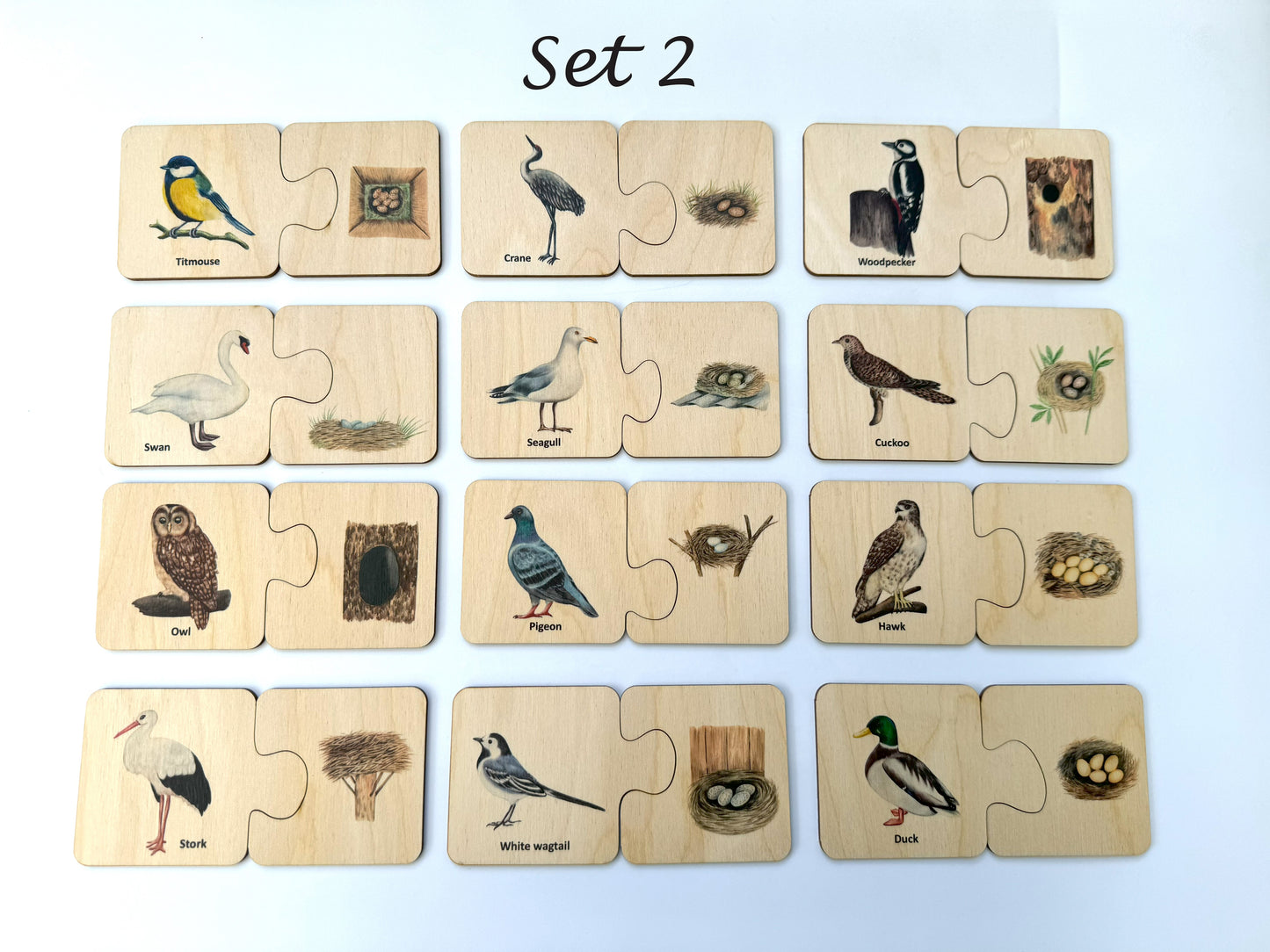Wooden Backyard Birds and Nests Self Correcting Puzzle