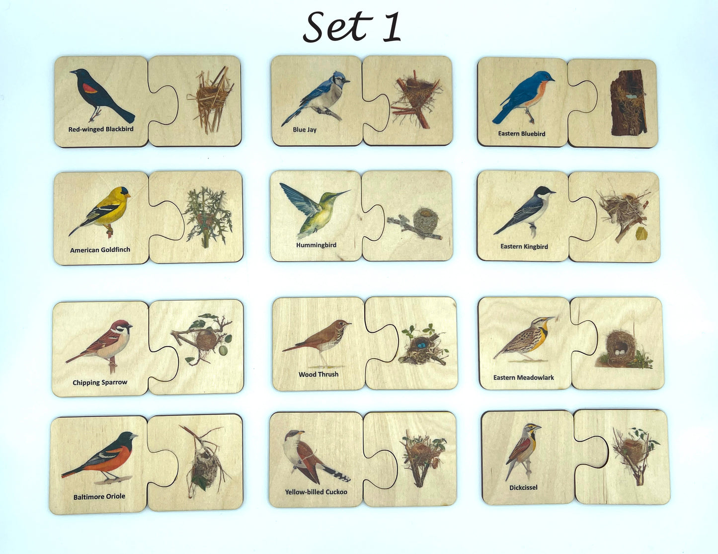Wooden Backyard Birds and Nests Self Correcting Puzzle