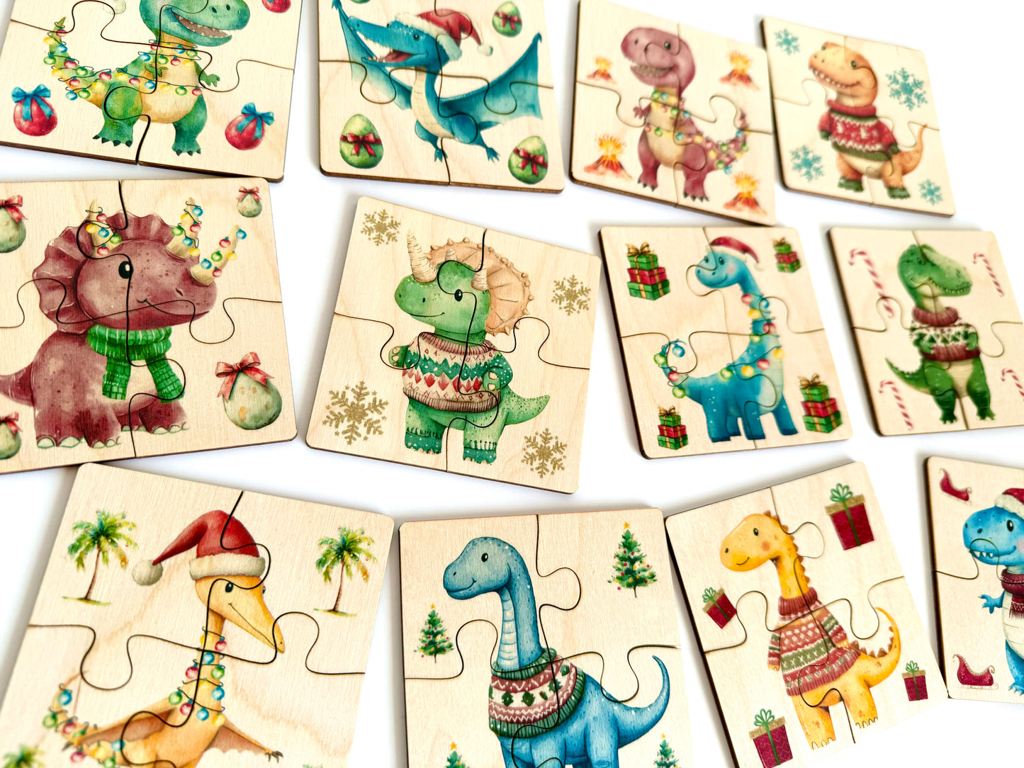 Christmas Dinosaurs Wooden Puzzle