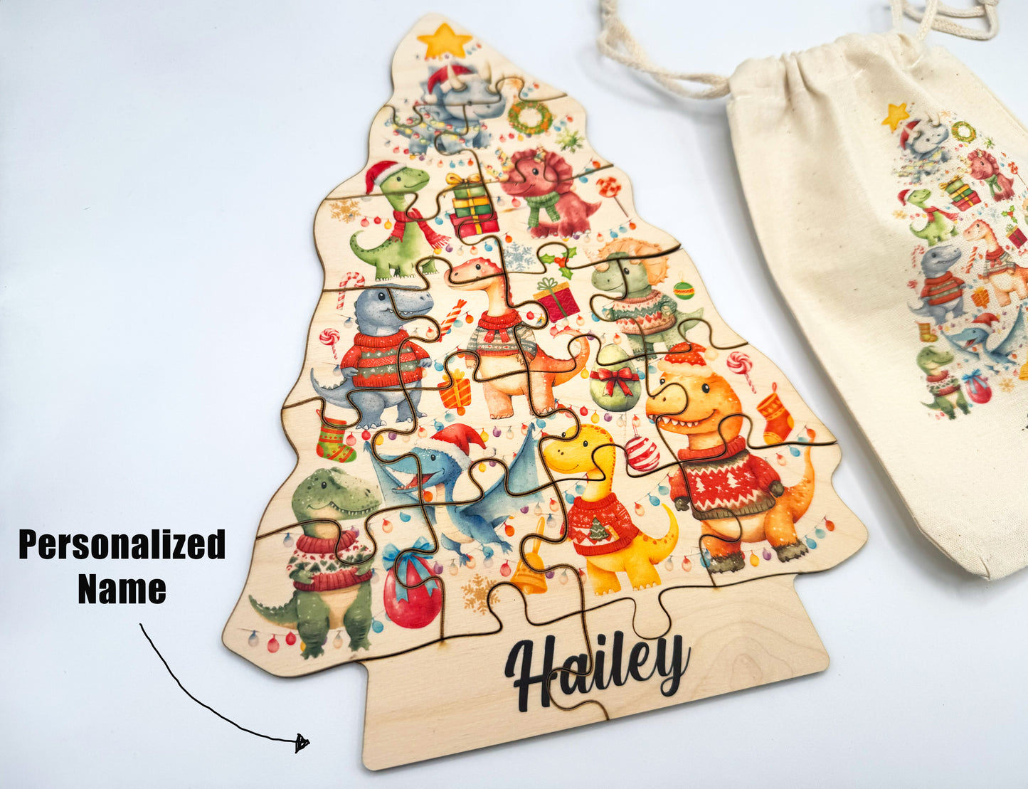 Personalized Christmas Construction Truck Wooden Puzzle